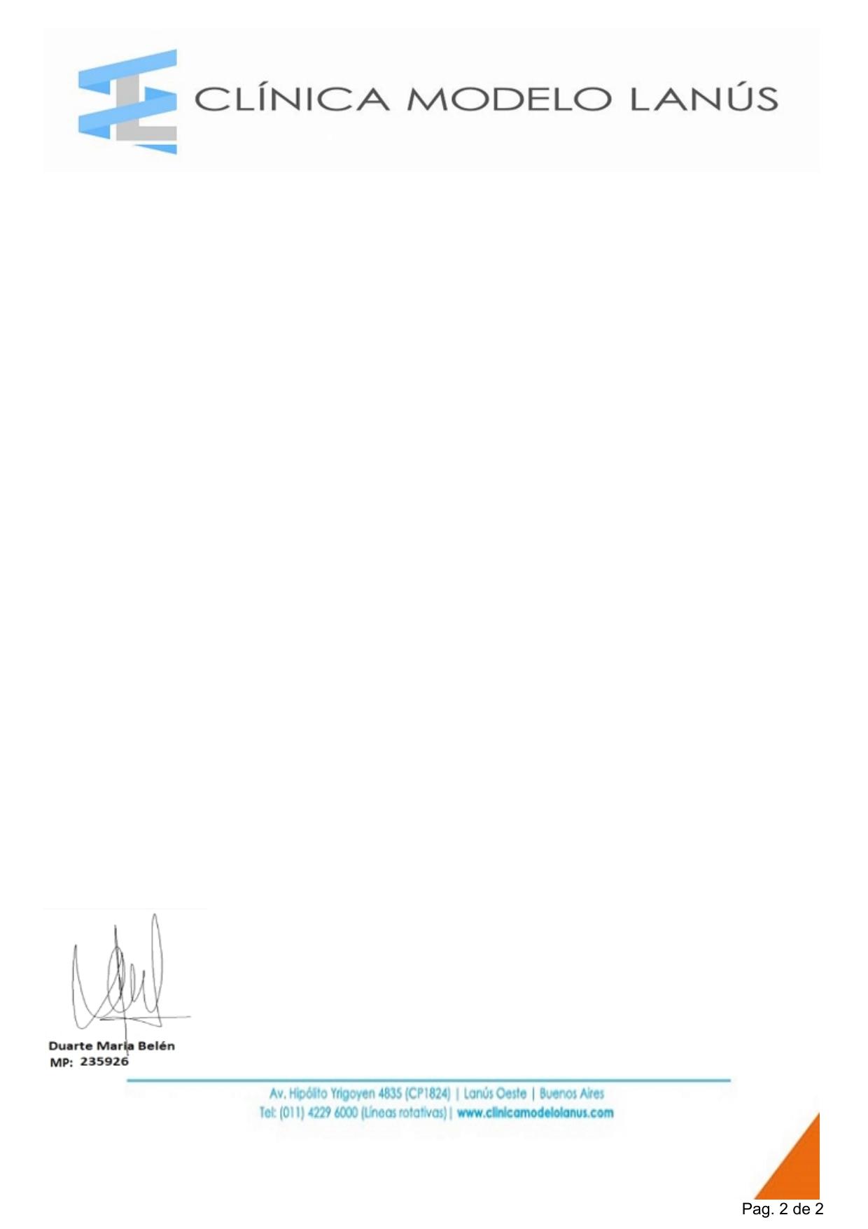Informe de la resonancia del 11/08/2026, página 2 de 2: membrete y firma