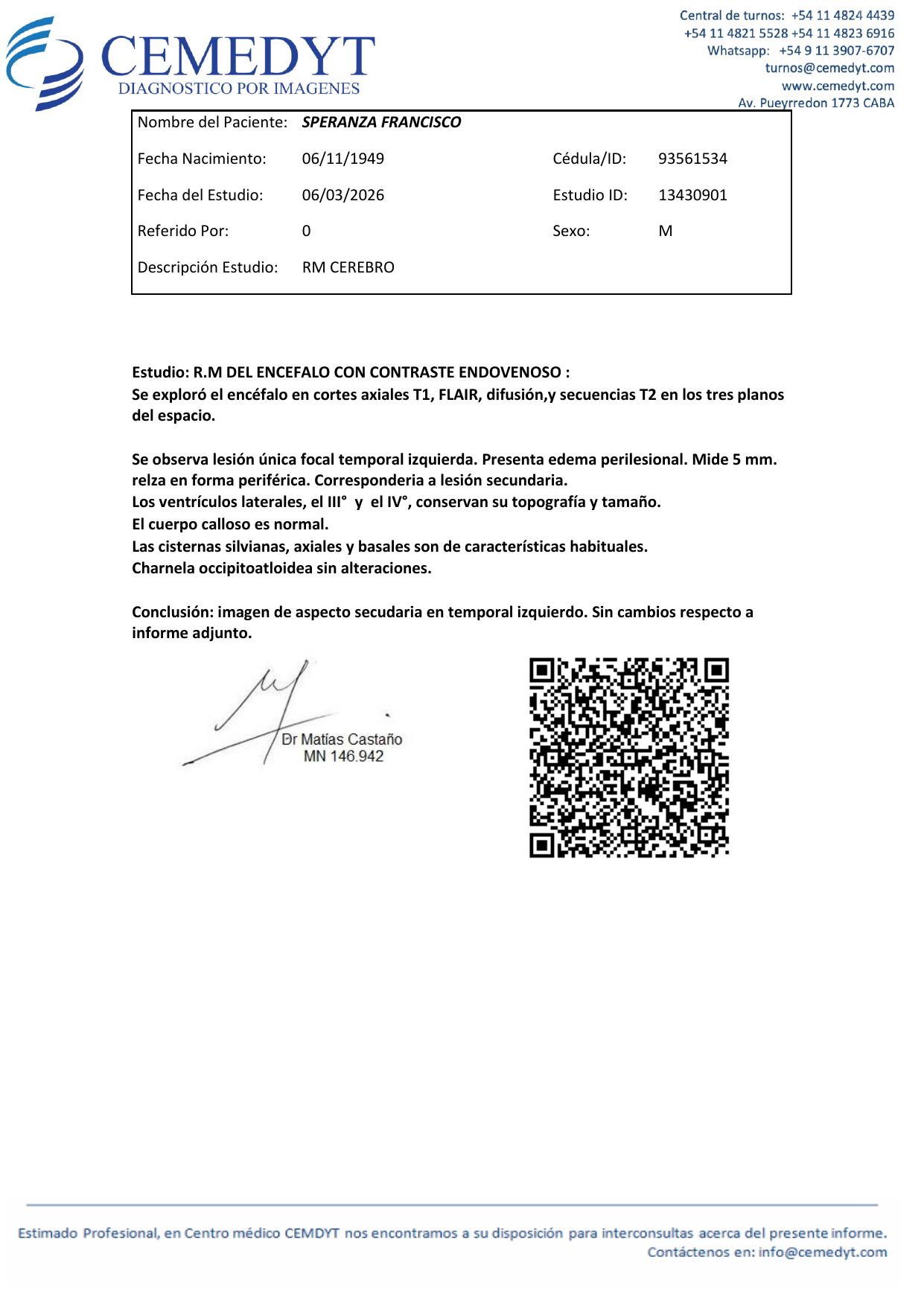Informe de la resonancia del 06/03/2026